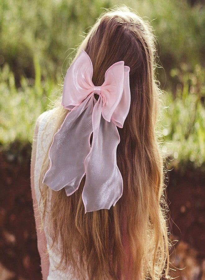 STSTR Large Hair Bow Clips, Pink Silk Yarn Ribbon Bow Hair Barrette for Women, Elegant Long Tail Bowknot French Hair Accessories for Wedding, Parties, Festivals - 1pcs - Image 5